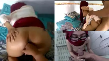 Jilbab Merah Kacamata Ngentot Doggystyle Brutal Memek Banjir